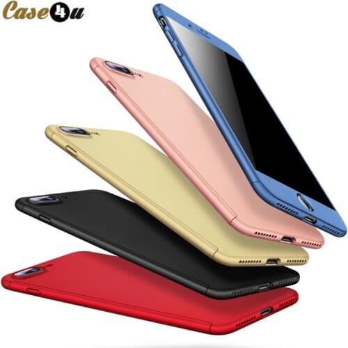 Ultra Slim Hard Matte Full Body 360 Case Cover for coque iphone 8 7 6s plus 6plus capinhas fundas + 9H Tempered Glass Rose Gold