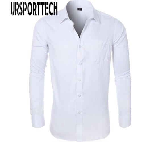 URSPORTTECH Hot Men Casual Long Sleeve Solid Shirt Slim Fit Male Social Business Dress Shirt Brand Men Clothing Soft Comfortable