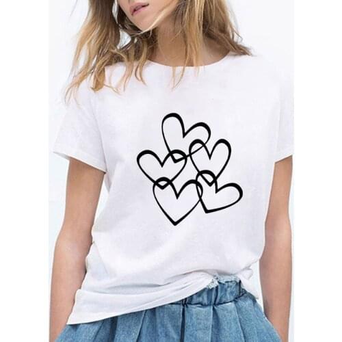 Women Graphic Heart Printing 90s Cute Summer Funny Trend Tee Casual Fashion Printed Female Clothing Tops Tshirt T-Shirt