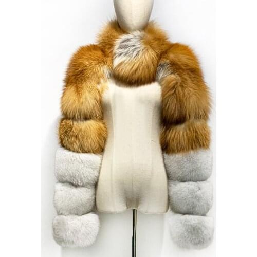 Ladies Natural Fur Jacket Womens Real Fox Fur Sleeve