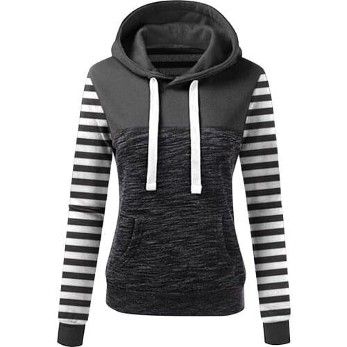 Woman Hoodies Slim Casual Long Sleeve Hoody Vintage Stripe Printed Pullover Tops Winter Comfy O-neck Hoodies Female Clothing