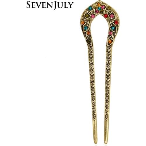 Antique Style Women Hair Stick Crystal Rhienstone Flower Headwear Love Heart Hair Jewelry Accessory