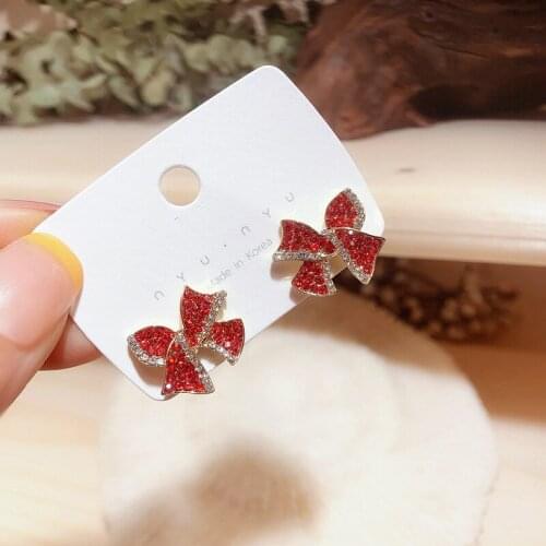 Stud Earrings for Women Red Crystal Bow Earrings Fashion Geometry Crystal Earrings Trendy 2020 Jewelry Accessories Wholesale