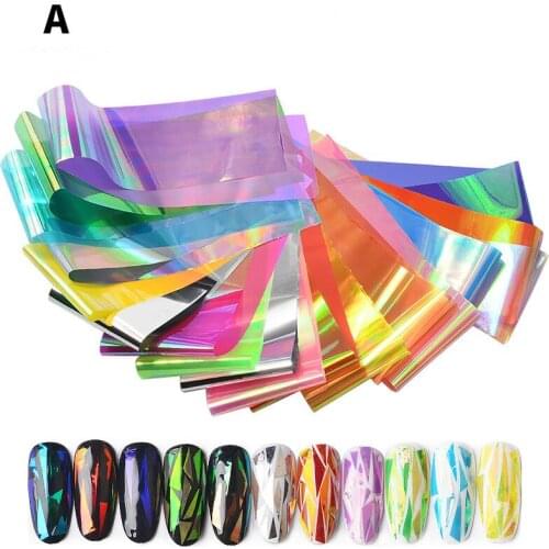 10/12/20Pcs Starry Sky Candy Nail Art Foil Transfer Laser Stickers Decals Marble Broken Glass DIY Nail Tips Decorations