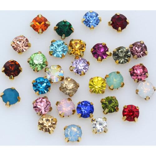 100p 3mm color Sew on crystal glass Diamante Rhinestone jewels Gold Cup Claw Montees 4hole Sewing Stone Beads DIY craft clothes
