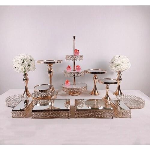 2pcs-17pcs Wedding Cake Stand Set Gold Mirror Metal Cupcake Beautiful Tray Dessert Display Decoration Tools