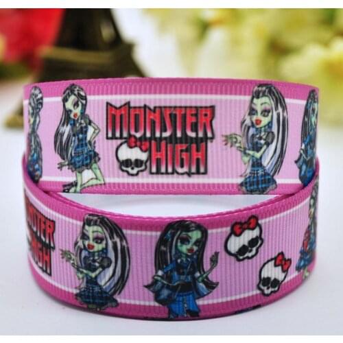 22mm 25mm 38mm 75mm Ruban satin Monster High Frankie Stein Cartoon printed Grosgrain Ribbon party decoration 10 Yards X-00053