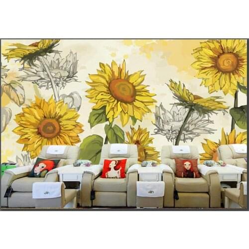 XUE SU High-end custom wallpaper large 3D three-dimensional wallpaper mural hand-painted sunflower background wallpaper