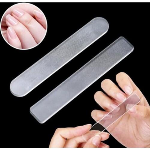 50% Hot Sale Mini Portable Clear Glass Nail File Rectangle Manicure Polisher Buffer with Box