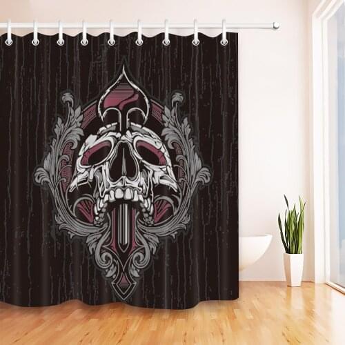 72'' The Arrow Pierced Skull Halloween Theme Bathroom Waterproof Fabric Shower Curtain Polyester 12 Hooks Bath Accessory Sets