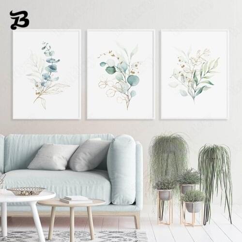 White Classic Flowers Poster Simple Green Modern Canvas Painting Wall Art Print Picture for Living Room Interior Home Decoration