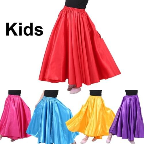 10colors Children Big Swing Satin Silk Smooth Girls Belly Dance Skirt Kids Gypsy Girls Spanish Flamenco Bellydancing Costumes
