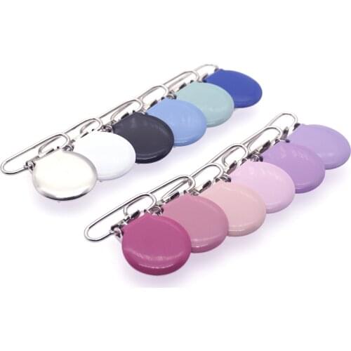 DHL Free Shipping Sutoyuen 420pcs/lot 1" Metal Round Pacifier Clips Enamel Suspender Clips Holders With Plastic Teeth Lead Free