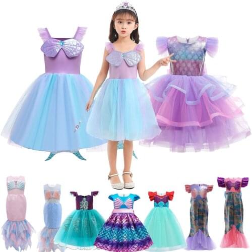 Baby Girl Costumes Mermaid Ariel Princess Dress Children Makeup Dress Up Girls Birthday Party Halloween Carnival Evening Dress