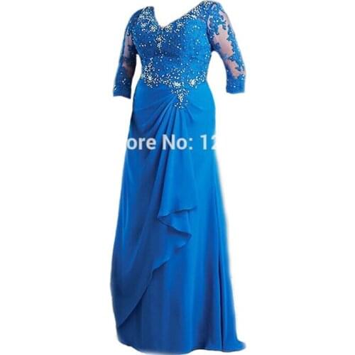 Beaded Lace Appliques Elegant Long Sleeve Royal Blue Mother of the Bride Dresses Plus Size Outfits YNQNFS MD247