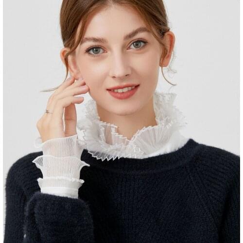 Elegant Ruffles Stand Floral Fake Collar for Women Half Shirt Detachable Collar Solid Shirt Lapel Blouse Top Collar Accessories