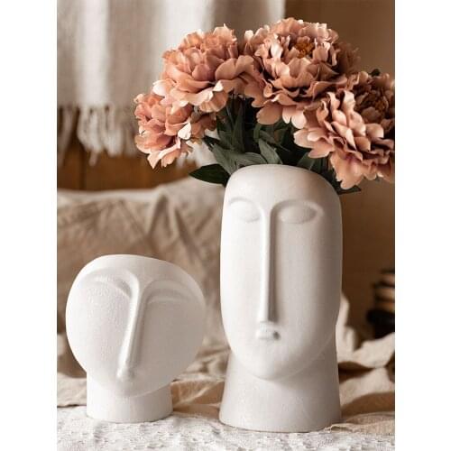 European Style White Ceramic Countertop Vase Abstract Human Face Head Vase Flower Arrangement Plant Flower Pot Home Decoration