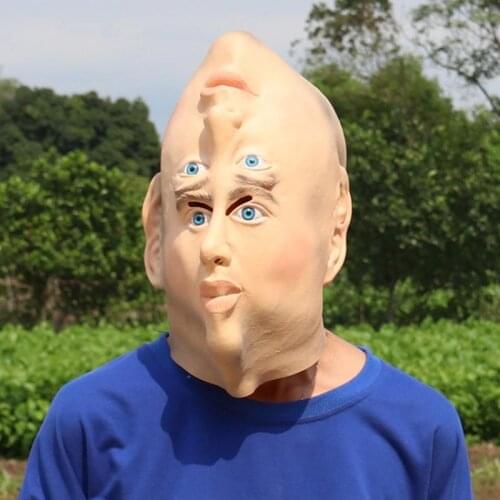 Head Down Funny Latex Headgea Double Vision False Faade Party Halloween Cosplay Accessory Scary Carnival Disguisment One Size