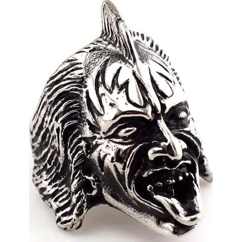 AsJerlya Vintage Mens Titanium Steel Ring Creative Human Head Ring Mens Punk Stainless Steel Bicycle Rider Party Gift For Men