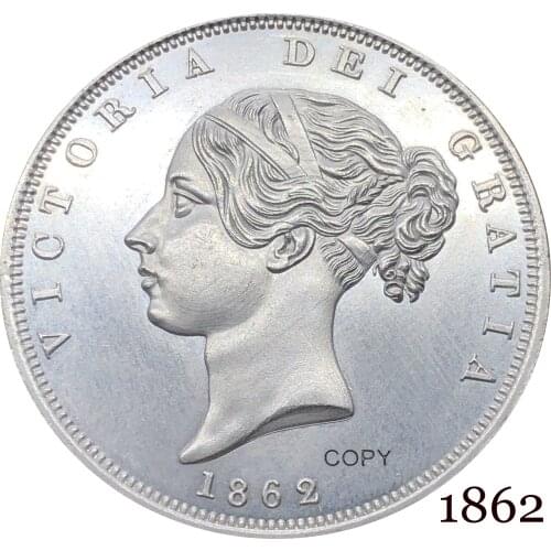 Untied Kingdom 1862 ½ Half Crown Copy Coin Victoria Cupronickel Silver Plated Young Head Replica