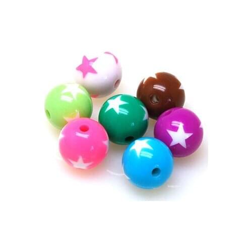 Round Solid Color Plastic Beads With White Stars For DIY Jewelry Making Accessories