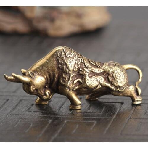 Brass Bull Statue Ornament Miniatures Figurines Sculpture Accessories Copper For Office Desk Home Decoration