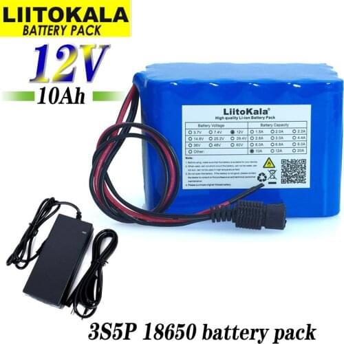 Liitokala Protection 12V 10ah 18650 lithium Rechargeable battery 12v 10000mAh for Monitor emergency lights +12.6v 3A Charger