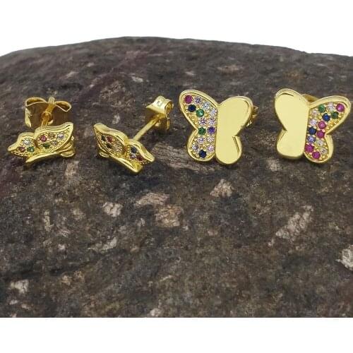 Tiny Butterfly Earrings for Women Girls Jewelry Minimalist Style Lovely Micro Paved Cubic Zirconia Bowknot Small Stud Earrings