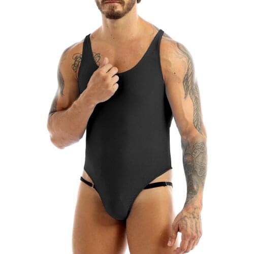 MSemis Men One-piece High Cut Bodysuit Leotard Singlet Underwear Sleeveless Bodysuit com bojo Thong Leotard with Bulge Pouch New