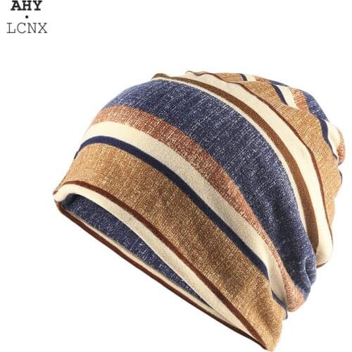 New Autumn Winter Warm Hat Beanies For Men Women Wool Beanie Cotton Stripes Turban Hats Bone Male Gorro Feminino Baggy Cap