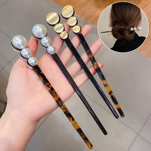 New Fashion Women Simulated Pearl Hair Sticks Vintage Acetate Chopstick Women Hairpins Hair Clips Pins Hair Jewelry Accessories