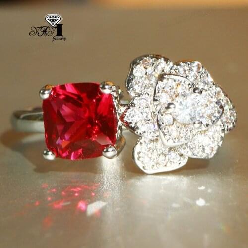Wholesale YaYI Fine Jewelry Fashion Princess Cut Red Cubic Zirconia Silver Color Engagement Wedding Party Lovers Rings