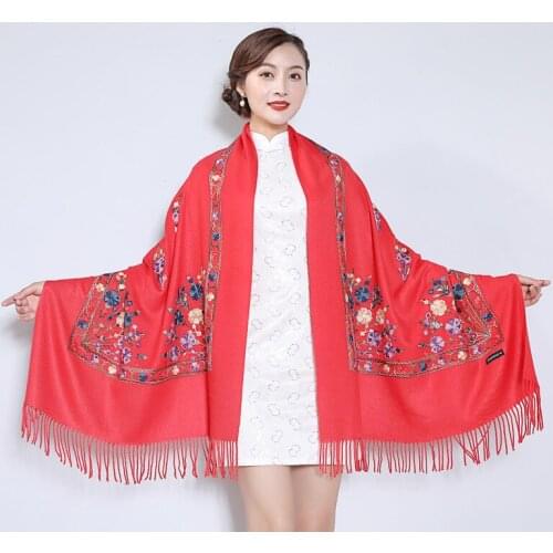 2019 Autumn Winter Female Embroidery Scarf Women Cashmere Scarves Pashmina All-Match Shawl Wrap Blanket Warm Tippet wholesale