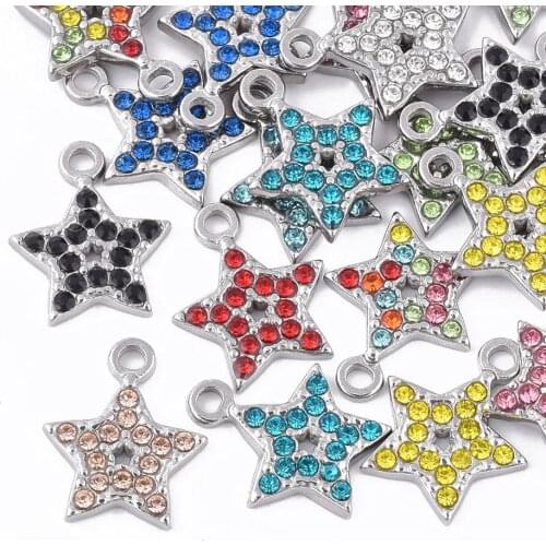 50Pcs Stainless Steel Pendant Star Charms with Rhinestone For Jewelry Making DIY Handmade Bracelet Necklace Earrings Accessories