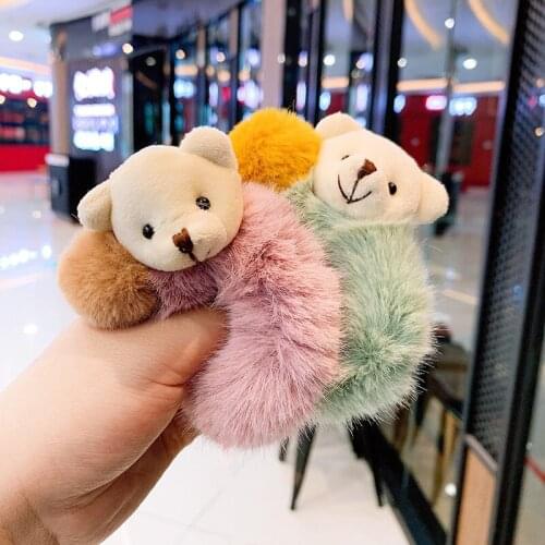 New Hair Accessories Mink Fur Hair Rope Cute Bear Scrunchies Women Girls Elastic Hair Rubber Bands Gum Ponytail Holder для волос