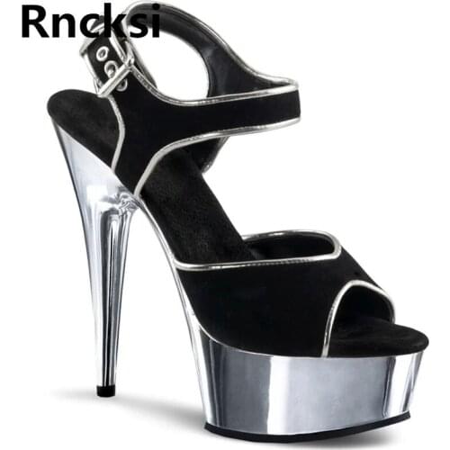 Rncksi Women Electroplating 15cm Sandals Pole Dance Party Shoes Night Club Party Sandals 15cm High Heels Platform Dance Shoes