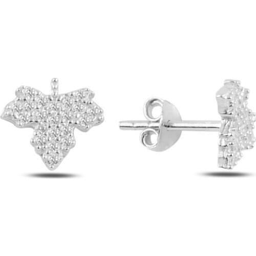 Silver 925 Sterling Leaf Zircon Stone Earrings