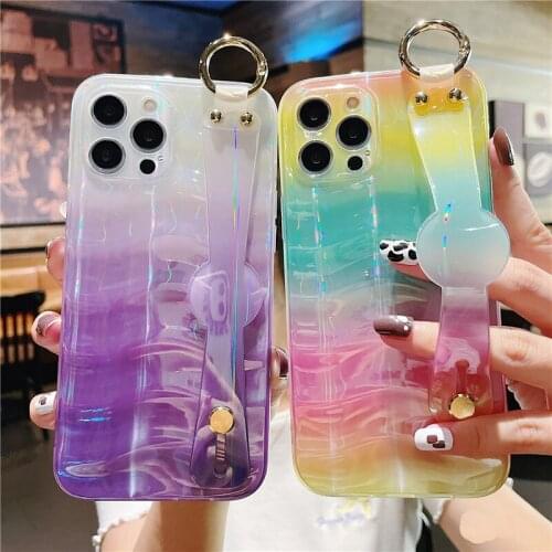 Ins Korea Colorful Rainbow wrist aurora soft silicon Phone Case For iPhone 12 Pro Max 7 8 Plus X XS XR 11 SE 2 Girl Back Cover