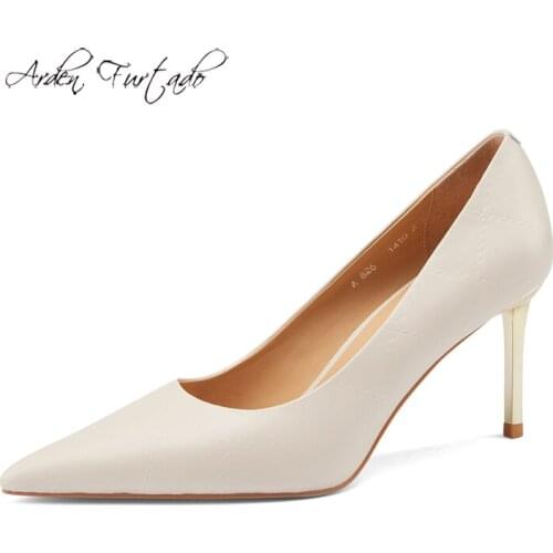 Arden Furtado Summer Fashion Womens Shoes White pumps Pointed Toe Stilettos Heels Sexy Elegant Slip-on Genuine leather