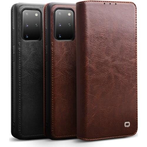 QIALINO Genuine Leather Ultra Slim Flip Case for Samsung Galaxy S20Plus Business Style Handmade Phone Cover for Galaxy S20 ULtra