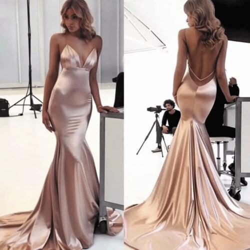 SuperKimJo Pink Evening Dress Long 2019 Mermaid Satin V Neck Women Sexy Formal Dresses 2020 Vestido De Festa De Longo