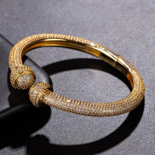 Zlxgirl jewelry full pave zircon bangle jewelry perfect Dubai Gold color bracelet bangle fashion womens anniversary gifts