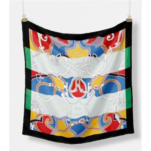 Twill Silk Scarf Woman Melt Chain Print Square Scarves Wraps Bandana Small Hijab Foulards Lady Tie Headband Neckerchief 53CM