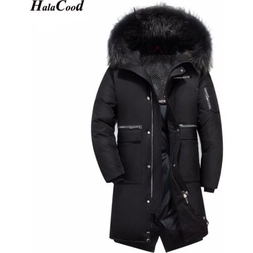 Winter Lovers Coat New Mens Long Down Jacket Youth Windproof Jacket High Quality Feather Collar Hooded Snow Coat Parka Jacket