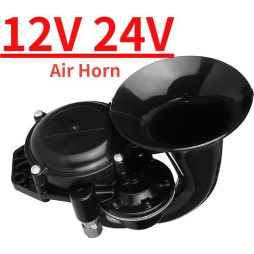 12V/24V Auto Air Horn Loud Truck Trumpet Air Horn with Electric Valve Flat for Auto Car Vehicle Trucks Bus Van Train Multi-tone