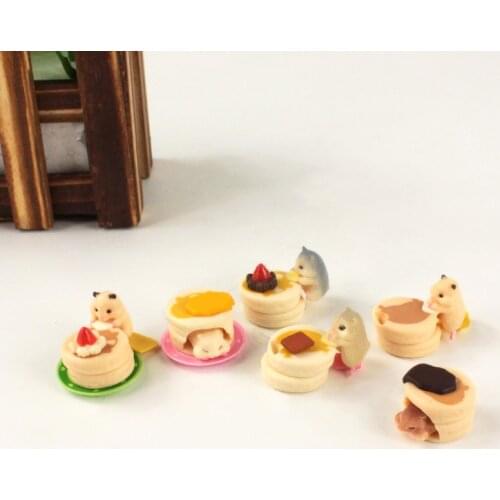 1.5-2.5cm 6pcs/set Hamster Mouse Eatting Desserts Hamburger Food Mini Decoration Figure Toys Dolls