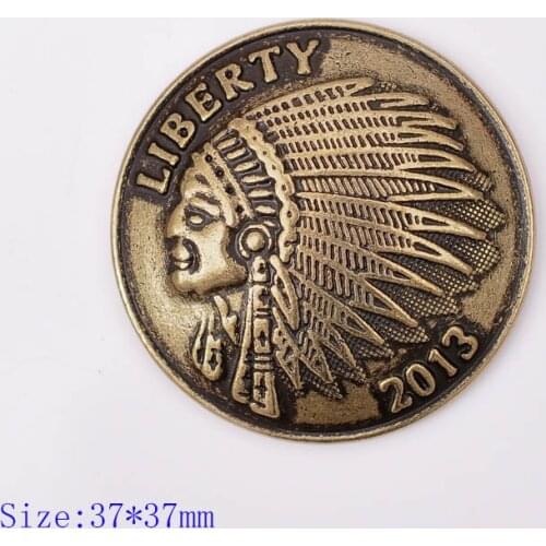 10pc 37X37MM Antique Brass Southeast Tribal Indian Head Liberty Coin Conchos For Belt Leather Craft Decoration Screw Back