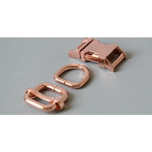 100 suit metal belt straps slider renegade release buckle D ring 15mm strap for pet dog collar harness accessory-Rose Gold