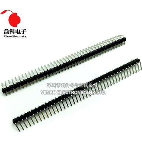 100pcs 40 Pin 1x40 Single Row Male 2.54mm Breakable Pin Header Right Angle Connector Strip bending