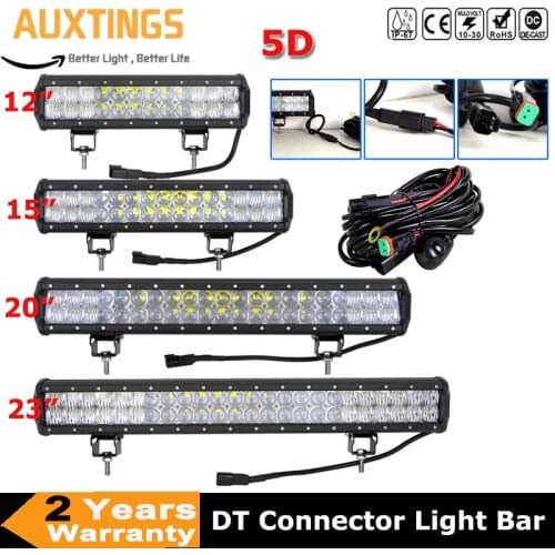 12 15 20 23inch LED Work Light Bar 210W 240W 5D Lens DT Connector Lamp Offroad & Wiring Kit SUV ATV Vehicle Boat Truck
